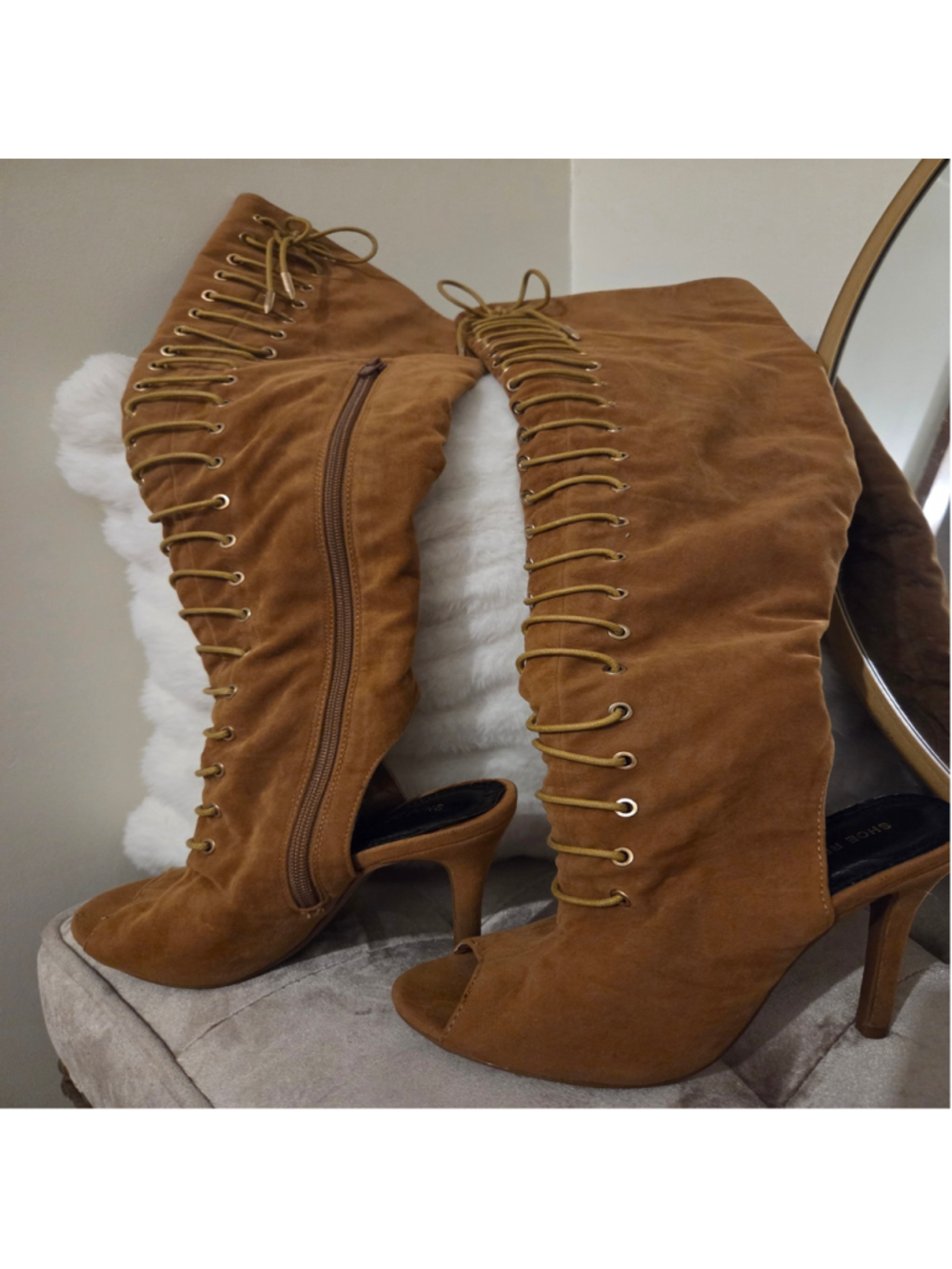 Women's Shoe Republic Brown Over the Knee Lace-Up Boots Size 5.5